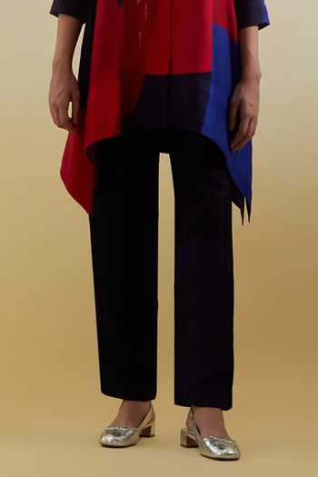 Clos_Blue Dupion, Silk Band Collar Zenith Print Shirt And Pant Set _Online_at_Aza_Fashions