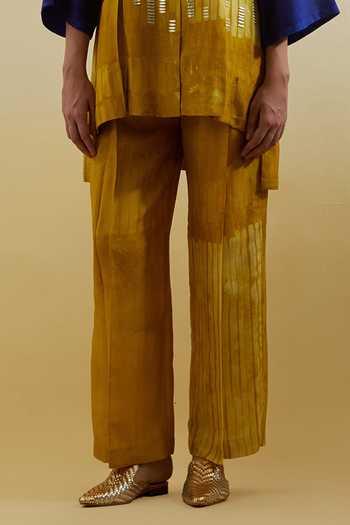 Clos Blue Silk, Dupion Collared Omen Printed Shirt And Pant Set at Aza Fashions Clos_Blue Silk, Dupion Collared Omen Printed Shirt And Pant Set _at_Aza_Fashions