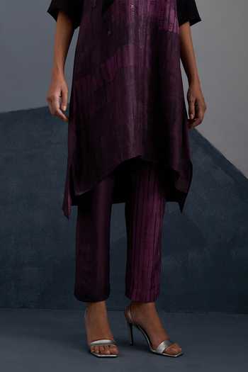 Shop_Clos_Purple Dupion, Silk Collared, Yes Omen Print Kurta And Pant Set _Online_at_Aza_Fashions