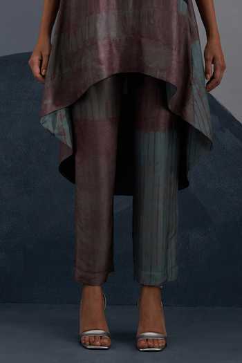 Buy_Clos_Green Silk, Dupion Collared Omen Print Kurta And Pant Set _Online_at_Aza_Fashions
