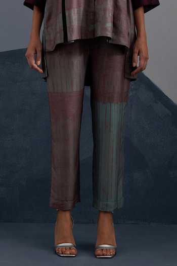 Shop_Clos_Purple Silk, Dupion Collared Omen Print Shirt And Pant Set _Online_at_Aza_Fashions