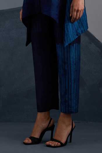 Clos_Blue Silk, Dupion Mandarin Collar Omen Print Shirt And Pant Set _Online_at_Aza_Fashions