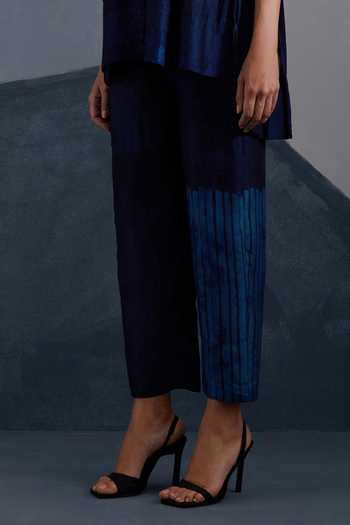 Buy_Clos_Blue Silk, Dupion Collared Omen Print Shirt And Pant Set _Online_at_Aza_Fashions