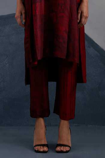 Clos_Orange Dupion, Silk Round Neck, Yes Omen Print Kurta And Pant Set _Online_at_Aza_Fashions