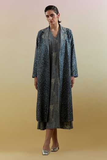 Clos Scribe Indigo & Slate Dress With Jacket 