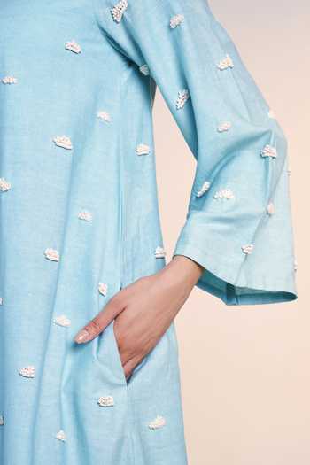 Ilk_Blue Silk Round Neck Ice Whisper Dress _Online_at_Aza_Fashions