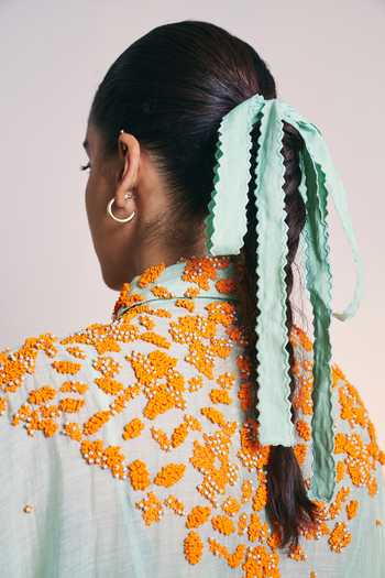 Buy_Ilk_Green Silk, Chanderi Collared Sea Crown Dress _Online_at_Aza_Fashions