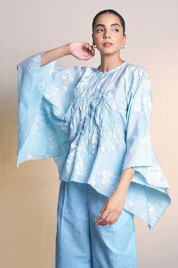 Buy Ilk Blue Silk, Cotton Round Neck Ice Elise Top Online at Aza Fashions Buy_Ilk_Blue Silk, Cotton Round Neck Ice Elise Top _Online_at_Aza_Fashions
