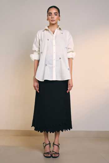Ilk_Off White Cotton Collared Stipple Shirt _Online_at_Aza_Fashions