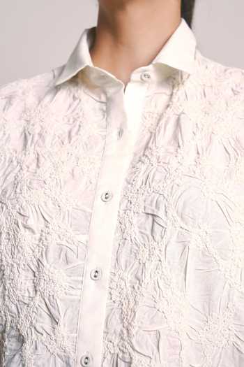 Buy_Ilk_Off White Cotton Collared Verdure Shirt _Online_at_Aza_Fashions