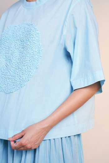 Ilk Blue Cambric Round Neck Ice Fleck Top Online at Aza Fashions Ilk_Blue Cambric Round Neck Ice Fleck Top _Online_at_Aza_Fashions