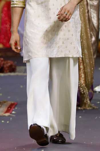 Itrh_Ivory Silk, Brocade, Crepe Shehzaad Floral Pattern Kurta Set _Online_at_Aza_Fashions