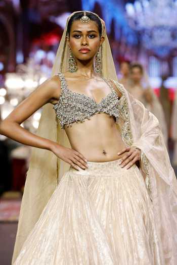 Itrh_Gold Tissue Plunge Neck Noor-e-zar Lehenga Set _Online_at_Aza_Fashions