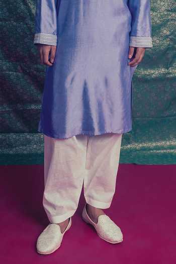 Label Earthen_Purple Chanderi Silk Neel Roop Embroidered Kurta Set _Online_at_Aza_Fashions