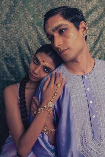 Buy_Label Earthen_Purple Chanderi Silk Neel Roop Embroidered Kurta Set _Online_at_Aza_Fashions