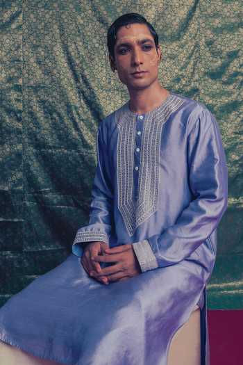 Label Earthen Neel Roop Chanderi Silk Embroidered Kurta Set 
