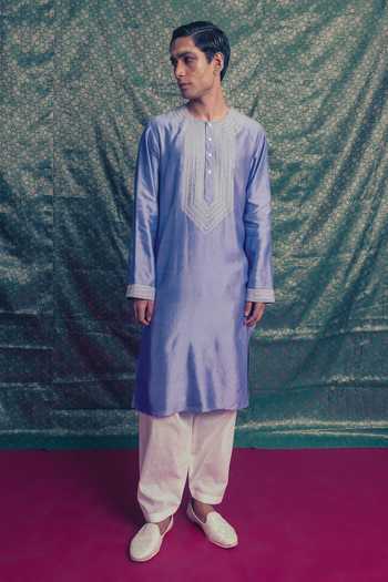 Label Earthen Neel Roop Chanderi Silk Embroidered Kurta Set 