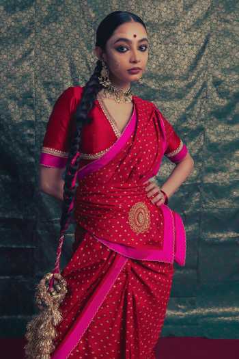 Label Earthen Laal Sitara Silk Saree & Blouse Set 