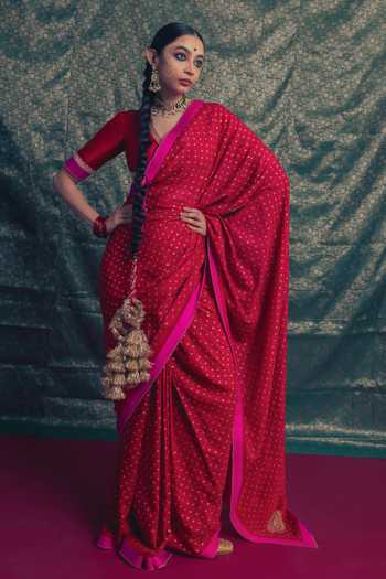 Label Earthen Laal Sitara Silk Saree & Blouse Set 