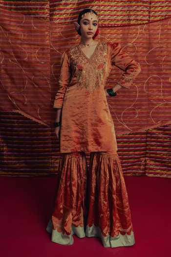 Label Earthen Noor Zari Embroidered Kurta Sharara Set 