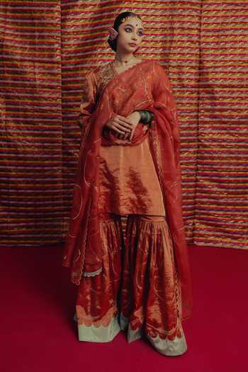 Label Earthen Noor Zari Embroidered Kurta Sharara Set 
