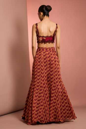 Neha Khullar_Red Organza, Crepe, Viscose Sweetheart Neck Hand Embroidered Blouse Sharara Set _at_Aza_Fashions