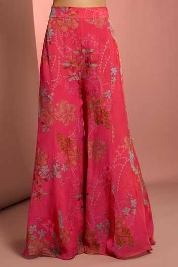 Shop_Neha Khullar_Pink Organza, Viscose V-neck Hand Embroidered Jacket With Sharara _Online_at_Aza_Fashions