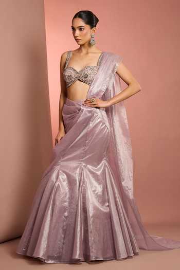 Neha Khullar_Lilac Crepe Fishtail Lehenga With Dupatta _Online_at_Aza_Fashions