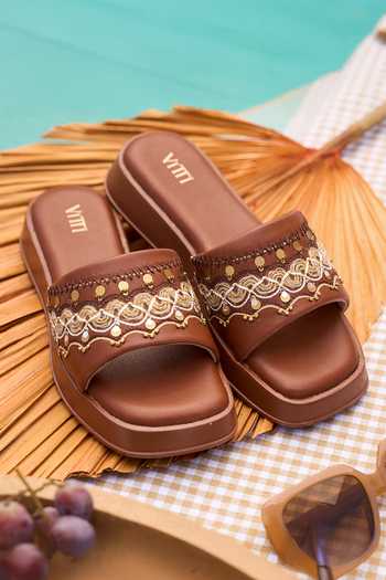 House Of Vitti India Tan-Tastic Cushioned Flat Sliders 