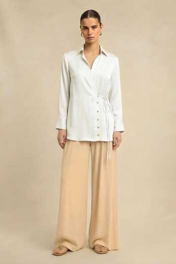 Neora By Nehal Chopra Ivory White Wrap Shirt 