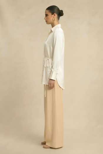 Buy_Neora By Nehal Chopra_Ivory Bemberg, Silk Collared White Wrap Shirt _Online_at_Aza_Fashions