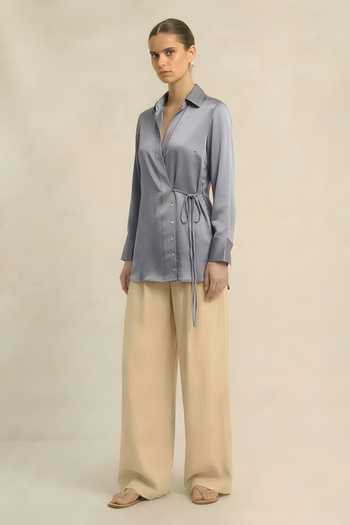 Neora By Nehal Chopra Steel Grey Wrap Shirt 
