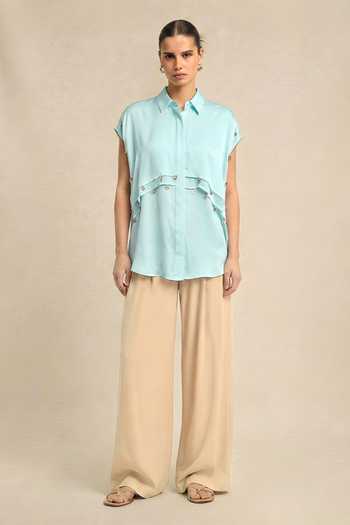Neora By Nehal Chopra Tropical Breeze Blue Coin Flap Shirt 