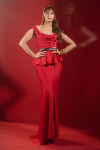 Gauri & Nainika Off Shoulder Peplum Gown 