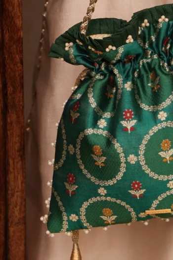 Buy Amyra Green Embroidery, Beads, Pearls, Zari, Tassels Jamal Silk Potli Online at Aza Fashions Buy_Amyra_Green Embroidery, Beads, Pearls, Zari, Tassels Jamal Silk Potli _Online_at_Aza_Fashions