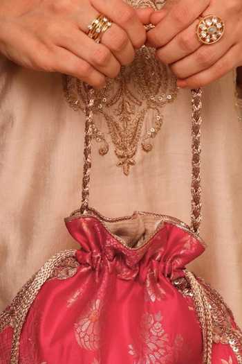 Buy_Amyra_Red Embroidery, Zari, Tassels, Lace Simar Scallop Silk Potli 