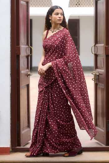 Dressfolk_White Handloom Cotton Pre-draped Saree With Unstitched Blouse Piece _Online_at_Aza_Fashions