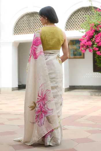 Dressfolk Linen Pre-Draped Saree With Unstitched Blouse Piece 