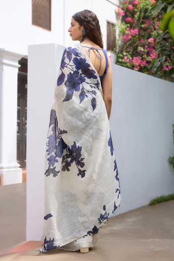 Dressfolk Botanical Pre-Draped Saree With Unstitched Blouse Piece 
