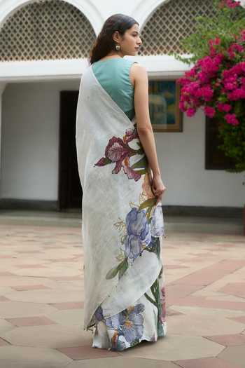 Dressfolk Printed Pre-Draped Saree With Unstitched Blouse Piece 