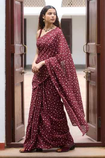 Dressfolk_White Handloom Cotton Polka Dot Saree And Unstitched Blouse _Online_at_Aza_Fashions