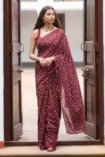 Dressfolk Polka Dot Handloom Cotton Saree & Unstitched Blouse 