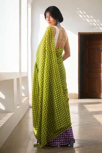 Dressfolk Checkered Saree With Unstitched Blouse Piece 