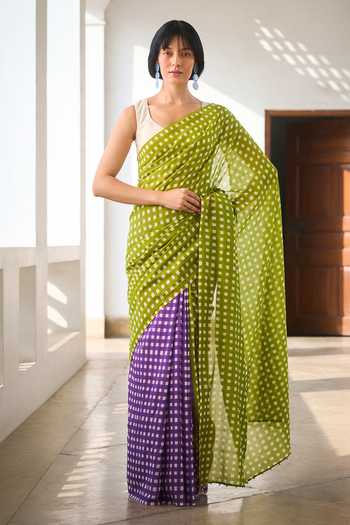 Dressfolk Checkered Saree With Unstitched Blouse Piece 