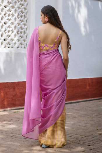 Dressfolk Checkered Saree With Unstitched Blouse Piece 