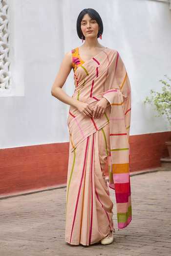 Dressfolk Striped Saree With Unstitched Blouse Piece 
