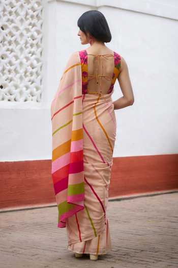 Dressfolk Striped Saree With Unstitched Blouse Piece 