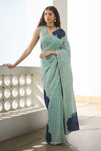 Dressfolk Polka Dot Saree & Unstitched Blouse Piece 