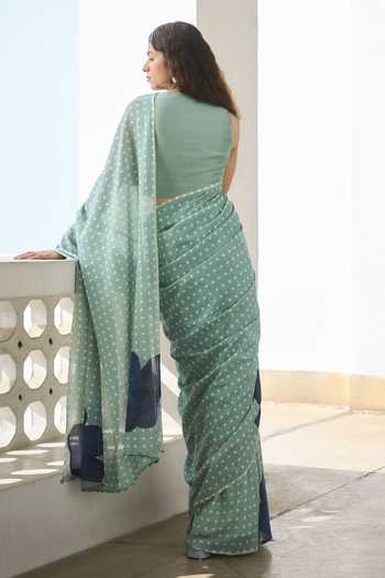 Dressfolk Polka Dot Saree & Unstitched Blouse Piece 