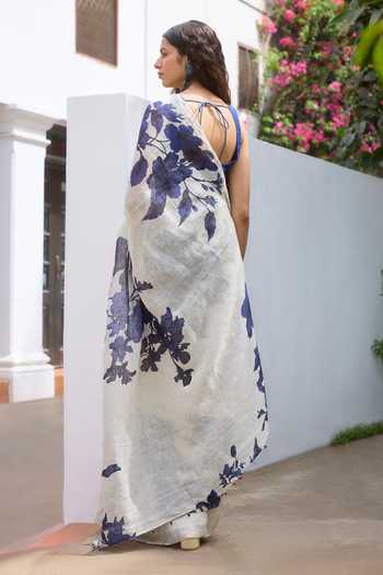 Dressfolk Handloom Linen Saree with Unstitched Blouse Piece 